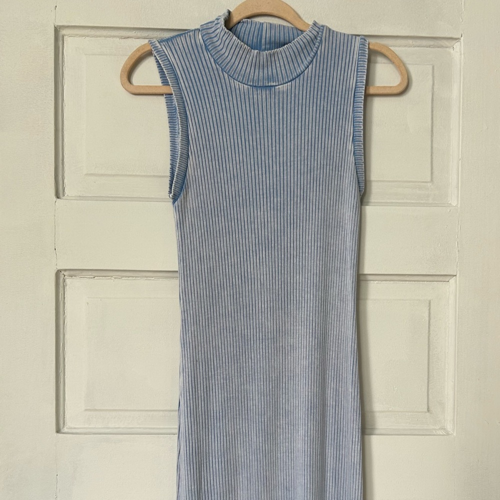 Michael Lauren Light Blue/Grey Ribbed Dress